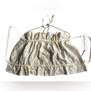 Pretty Garbage, Ruched Backless Tie Back Crop Top Cream Size Small